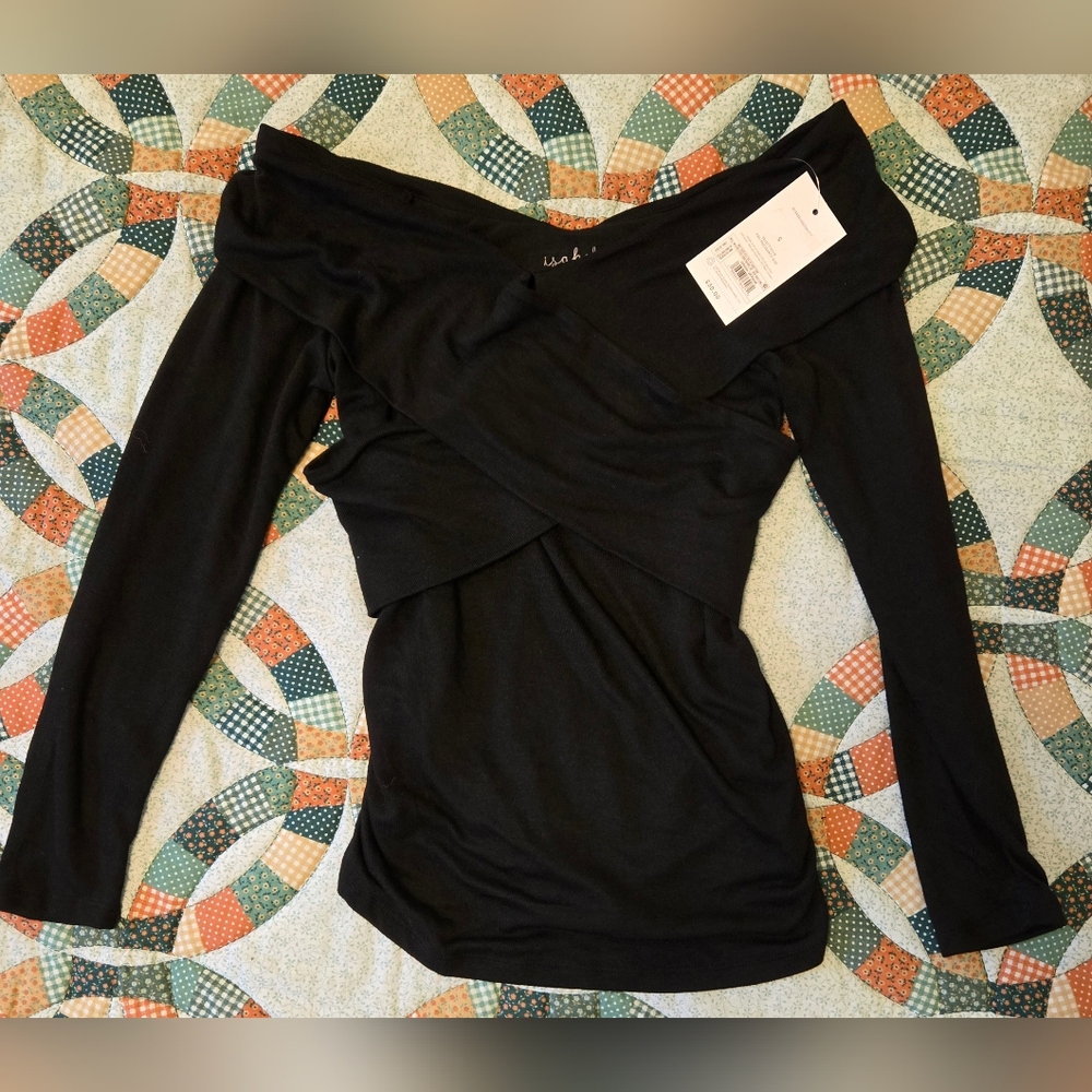 NWT Isabel Maternity Long Sleeve Cross Front Black Top Size Small